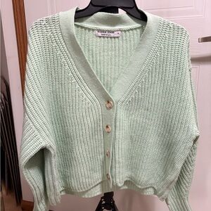 Mint Green V-Neck Button Cardigan Sweater